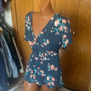 torrid Navy Floral V-Neck Top with Teal Accents